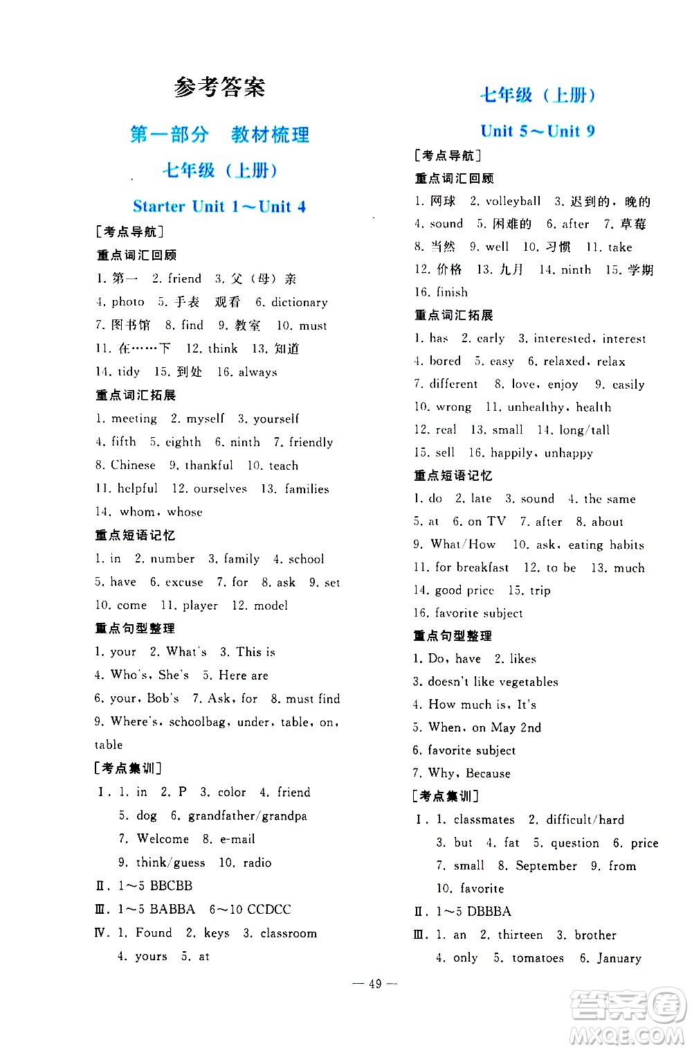 人民教育出版社2021同步輕松練習(xí)英語九年級總復(fù)習(xí)人教版答案