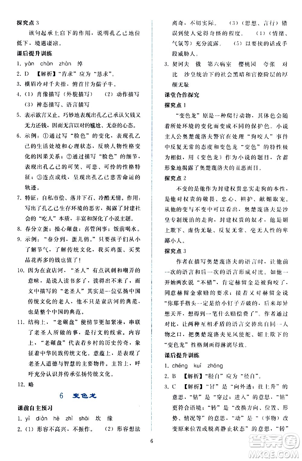 人民教育出版社2021同步輕松練習(xí)語(yǔ)文九年級(jí)下冊(cè)人教版答案