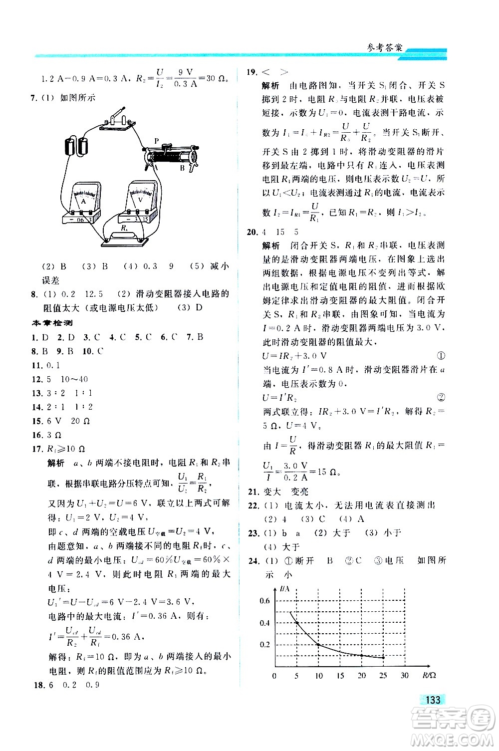 人民教育出版社2021同步輕松練習(xí)物理九年級綜合練習(xí)人教版答案