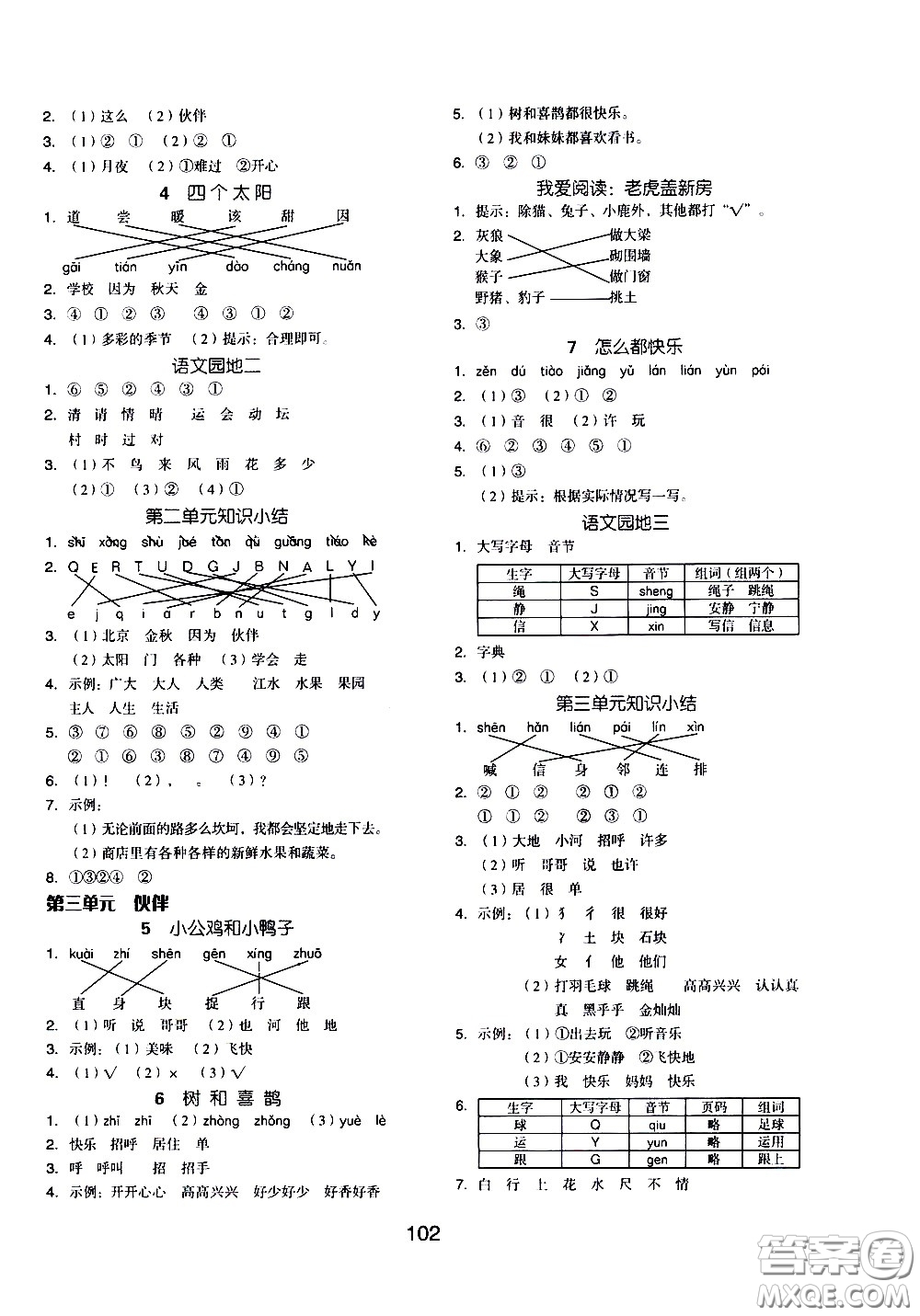 湖南少年兒童出版社2021智慧作業(yè)語(yǔ)文一年級(jí)下冊(cè)人教版答案