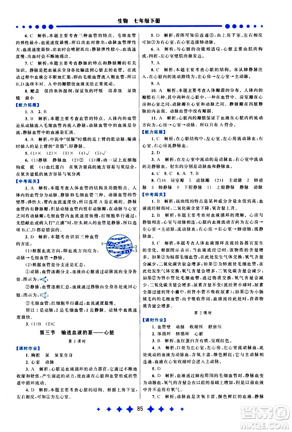 黃山書社2021啟東黃岡作業(yè)本七年級(jí)下冊(cè)生物人民教育版答案