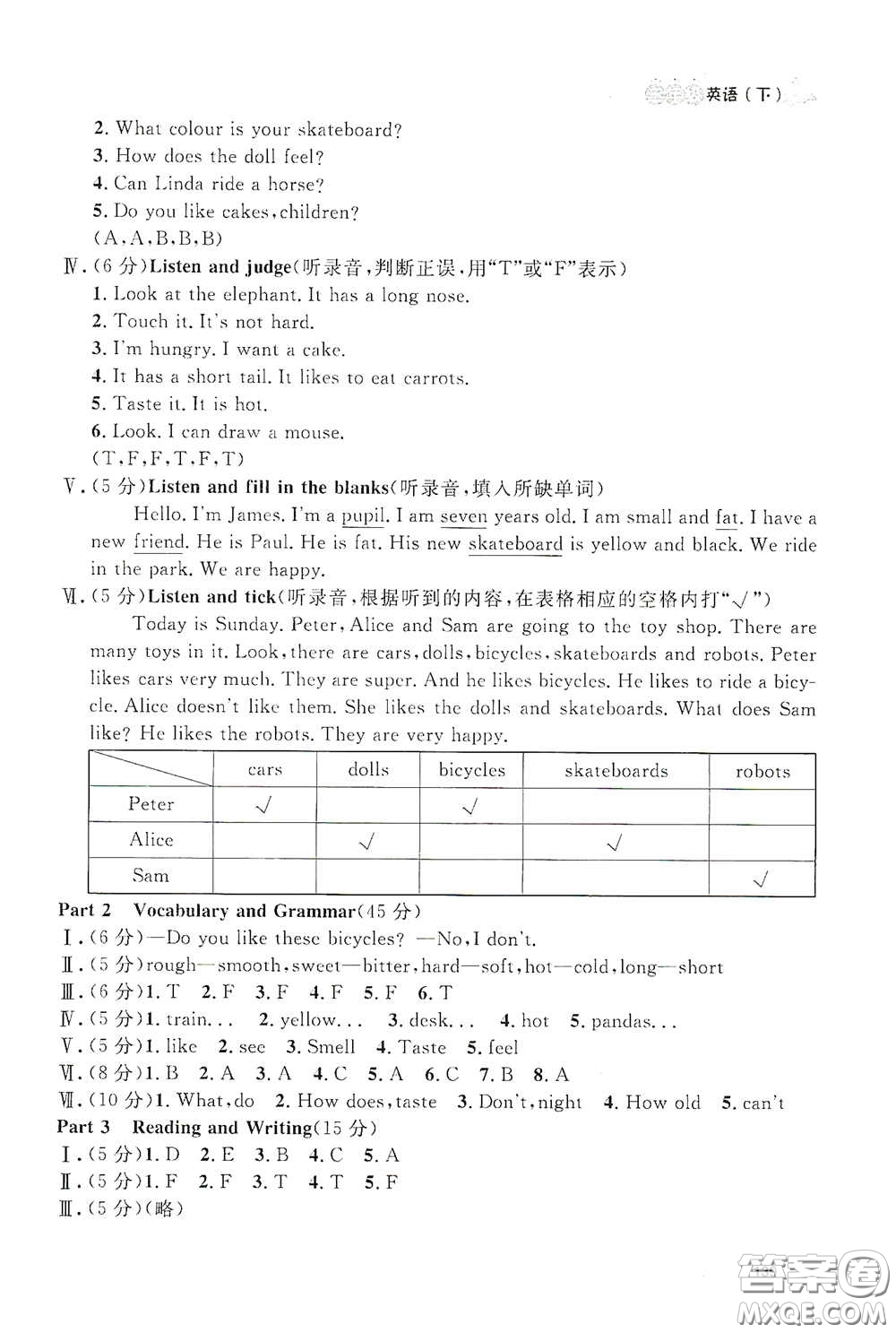 上海大學(xué)出版社2021鐘書(shū)金牌上海作業(yè)三年級(jí)英語(yǔ)下冊(cè)N版答案