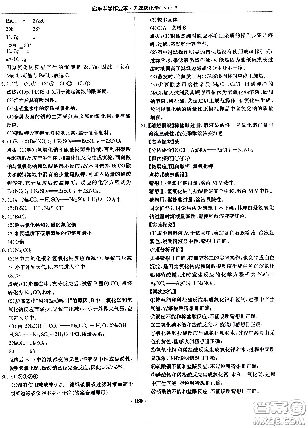 龍門書局2021啟東中學(xué)作業(yè)本九年級(jí)化學(xué)下冊(cè)R人教版答案