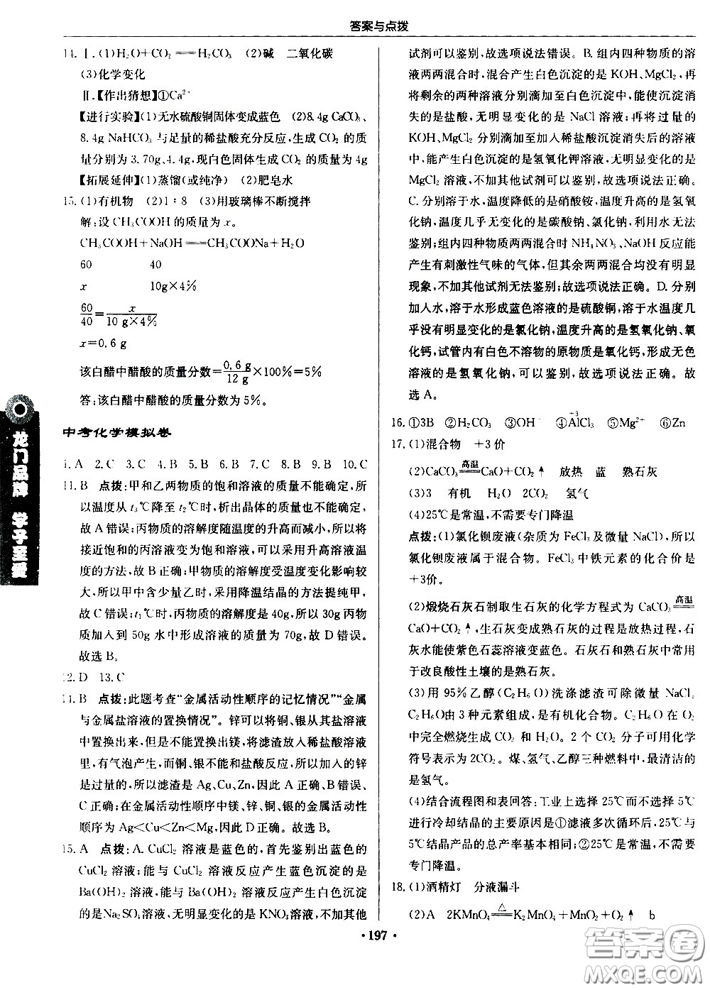 龍門書局2021啟東中學(xué)作業(yè)本九年級(jí)化學(xué)下冊(cè)R人教版答案