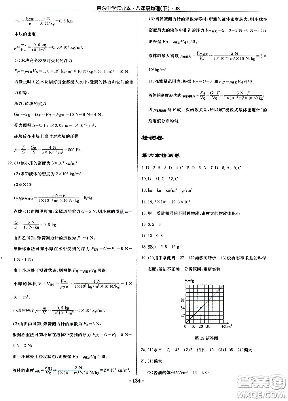 龍門書局2021啟東中學(xué)作業(yè)本八年級物理下冊JS蘇教版答案