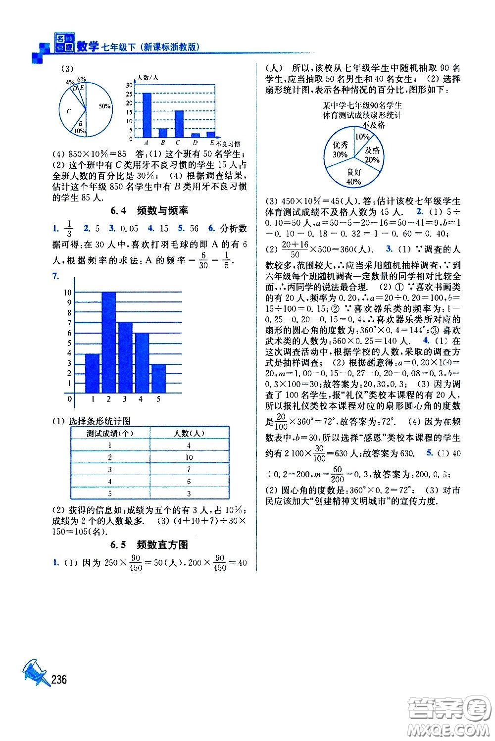 東南大學出版社2021名師點撥課課通教材全解析數(shù)學七年級下新課標浙教版答案