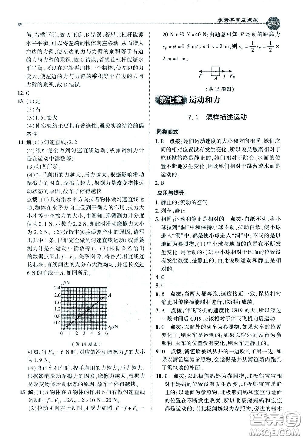 吉林教育出版社2021點(diǎn)撥八年級物理下HY滬粵版答案