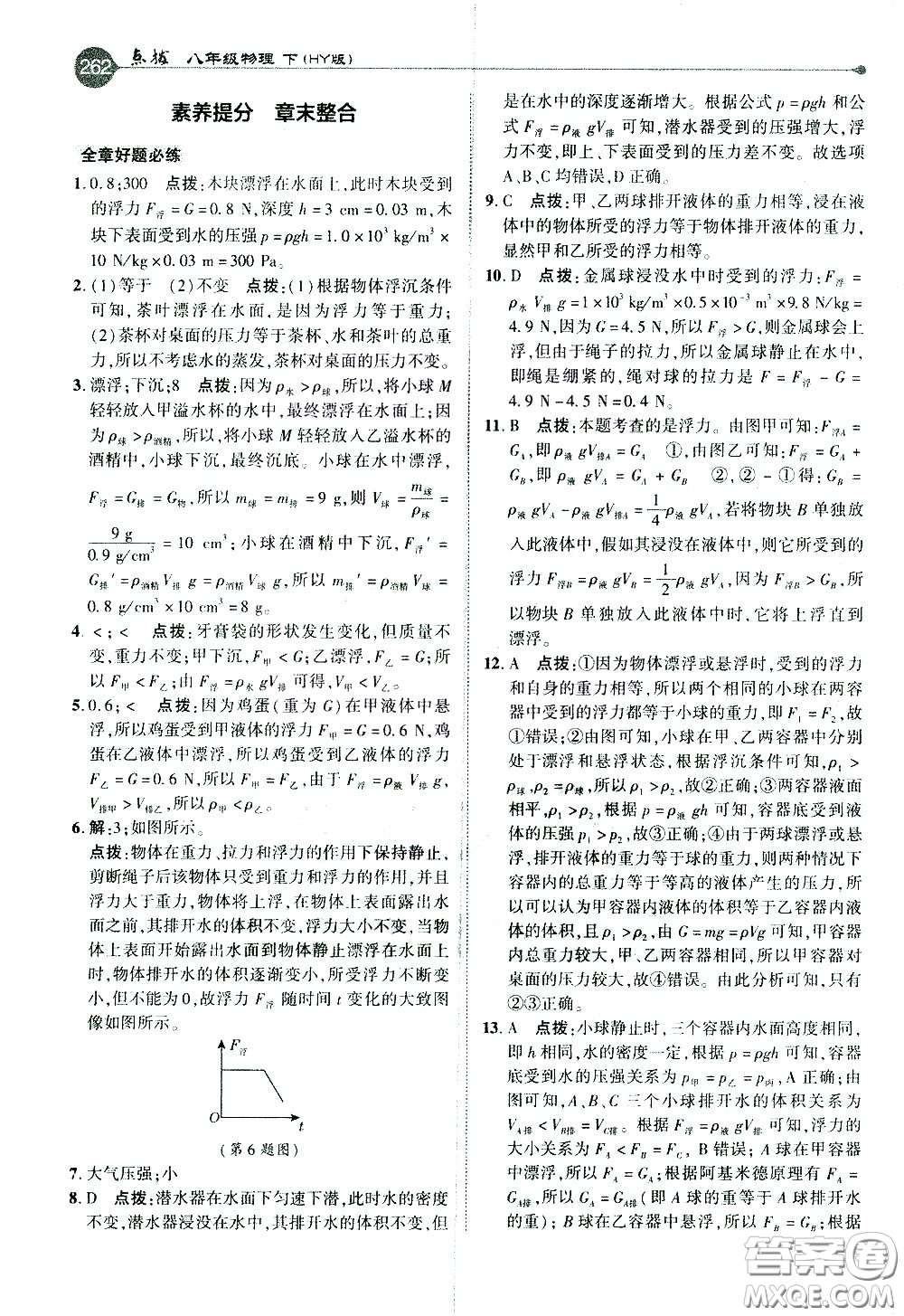 吉林教育出版社2021點(diǎn)撥八年級物理下HY滬粵版答案