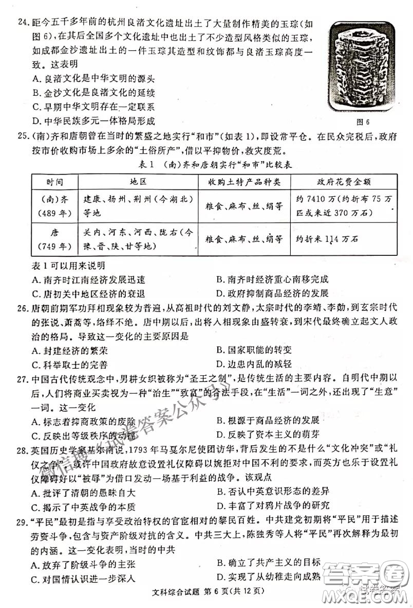 南寧市2021屆高中畢業(yè)班第一次適應性測試文科綜合試卷及答案