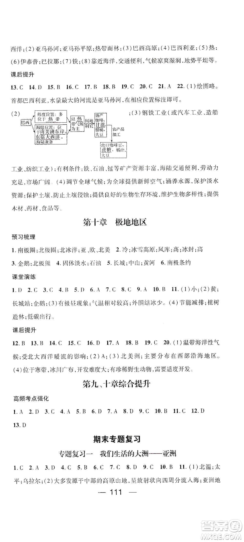 陽光出版社2021精英新課堂七年級(jí)地理下冊(cè)人教版答案