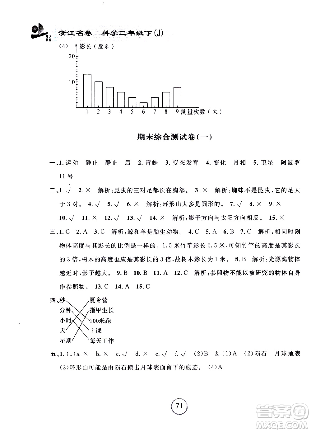 浙江大學(xué)出版社2021浙江名卷科學(xué)三年級下冊J教科版答案