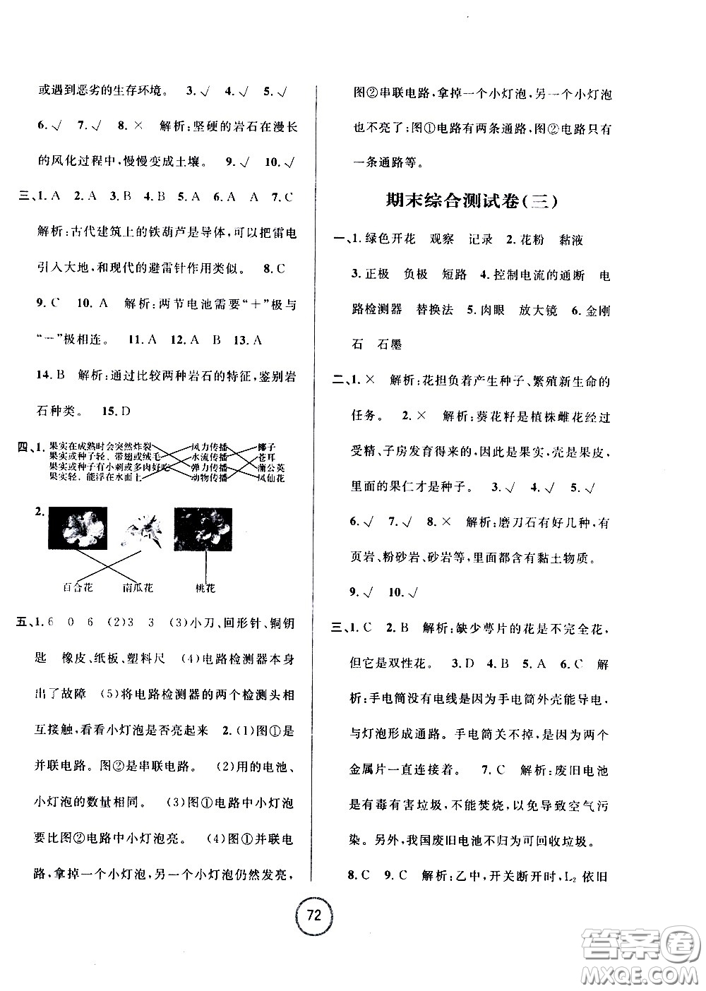 浙江大學(xué)出版社2021浙江名卷科學(xué)四年級(jí)下冊(cè)J教科版答案