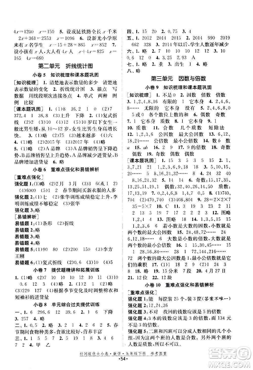 福建人民出版社2021拉網(wǎng)提優(yōu)大小卷數(shù)學(xué)五年級下冊SJ蘇教版答案