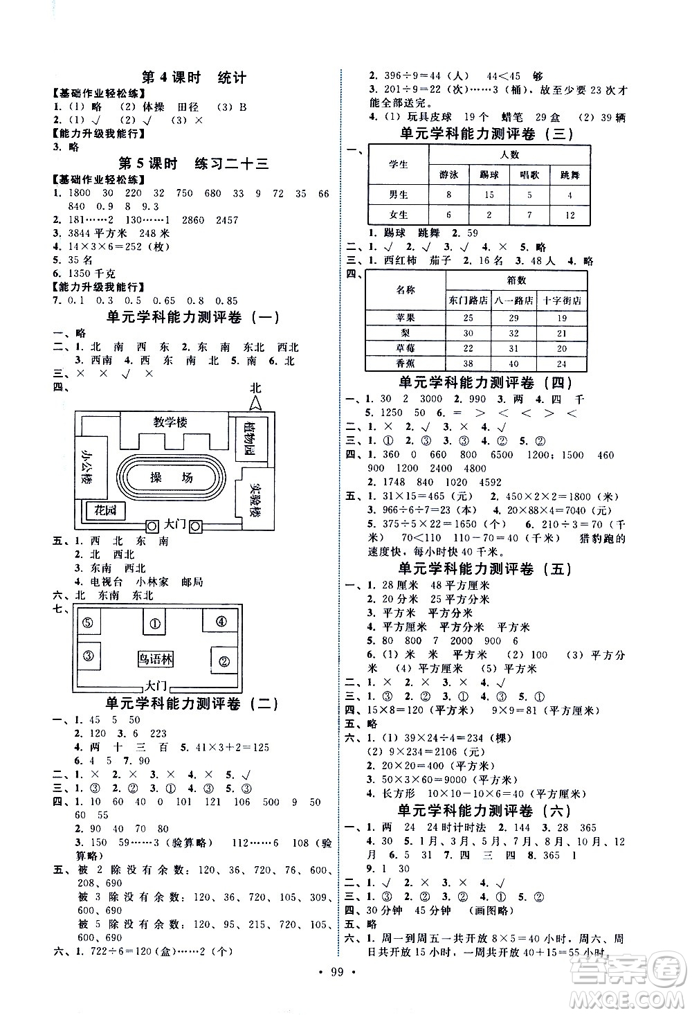 人民教育出版社2021能力培養(yǎng)與測試數(shù)學三年級下冊人教版答案