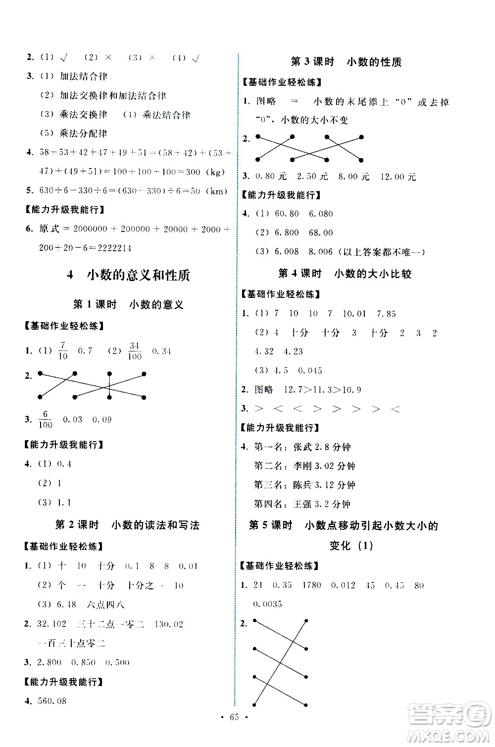 人民教育出版社2021能力培養(yǎng)與測(cè)試數(shù)學(xué)四年級(jí)下冊(cè)人教版湖南專(zhuān)版答案