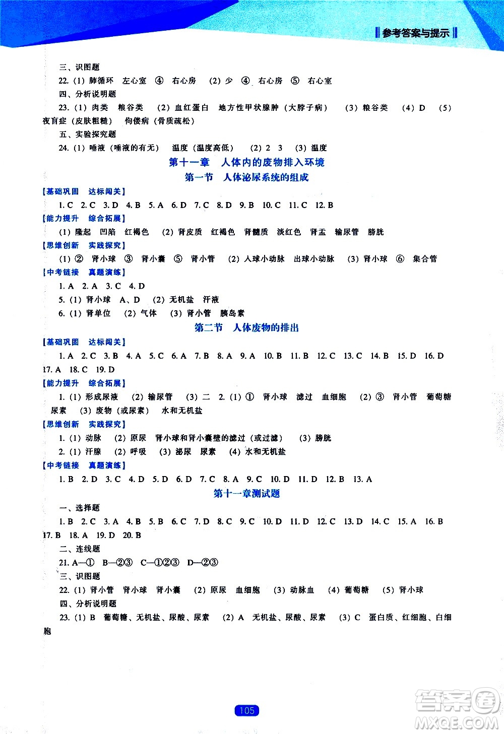 遼海出版社2021新課程生物能力培養(yǎng)七年級(jí)下冊(cè)蘇教版答案