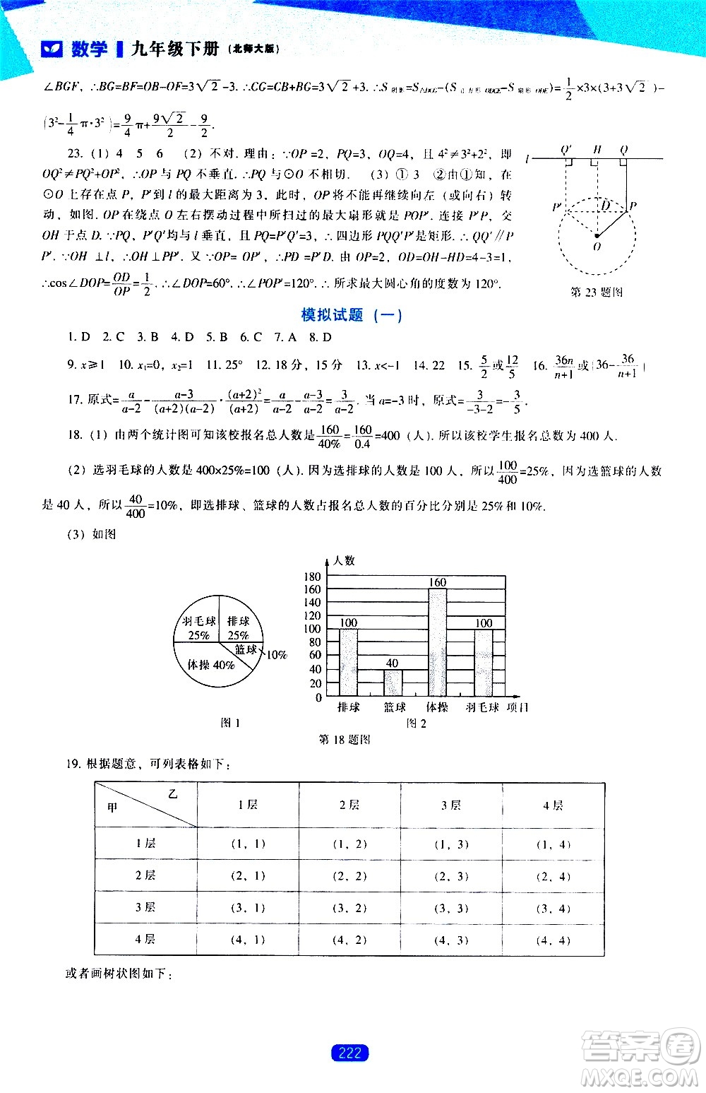 遼海出版社2021新課程數學能力培養(yǎng)九年級下冊北師大版答案