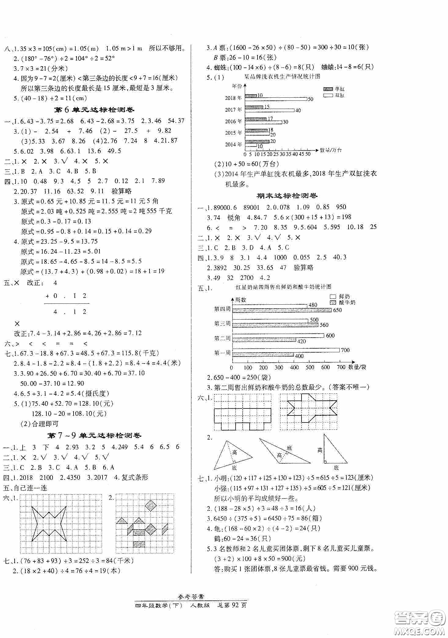 陽光出版社2021匯文圖書卓越課堂四年級數(shù)學下冊人教版答案