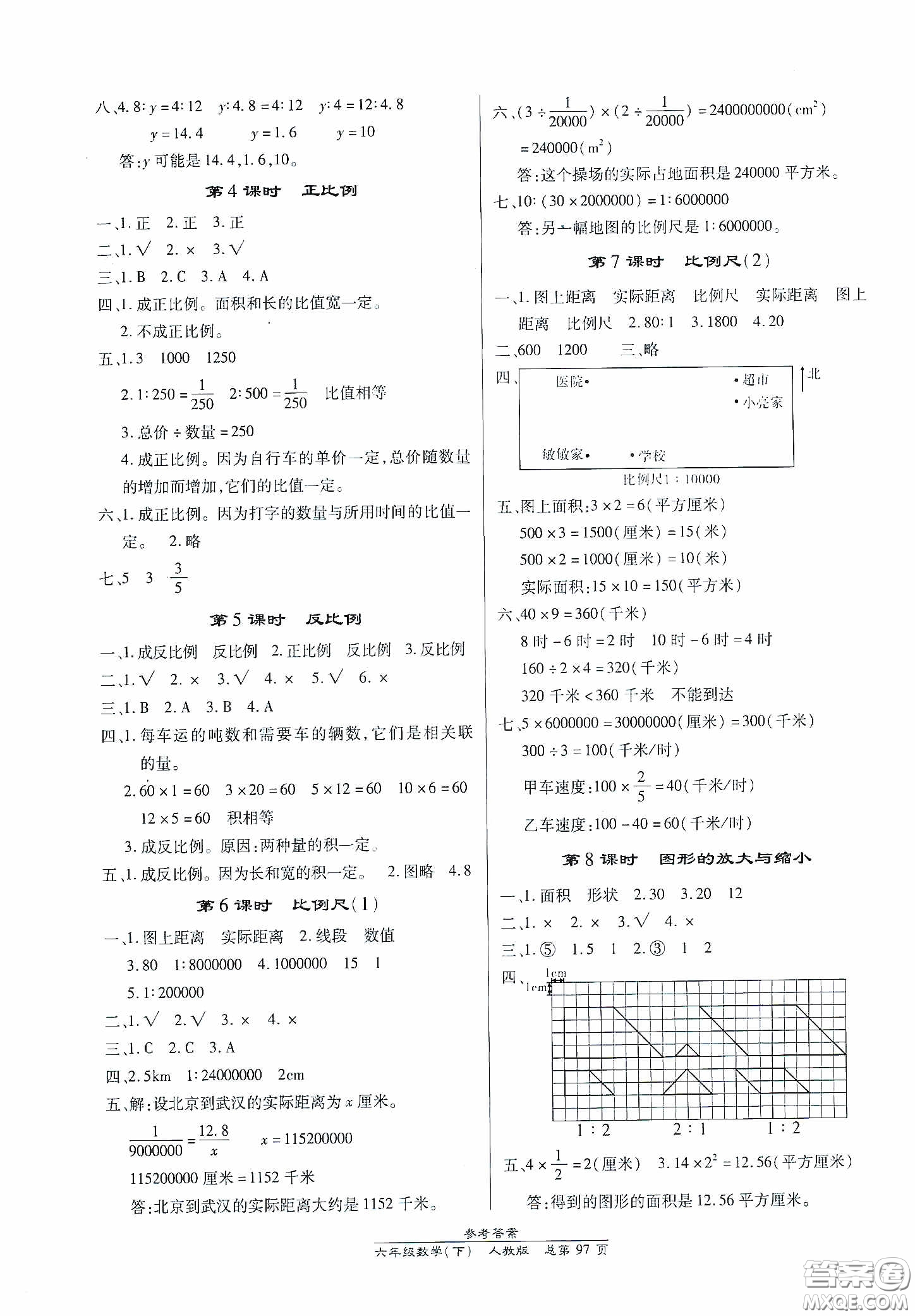 陽光出版社2021匯文圖書卓越課堂六年級數(shù)學(xué)下冊人教版答案