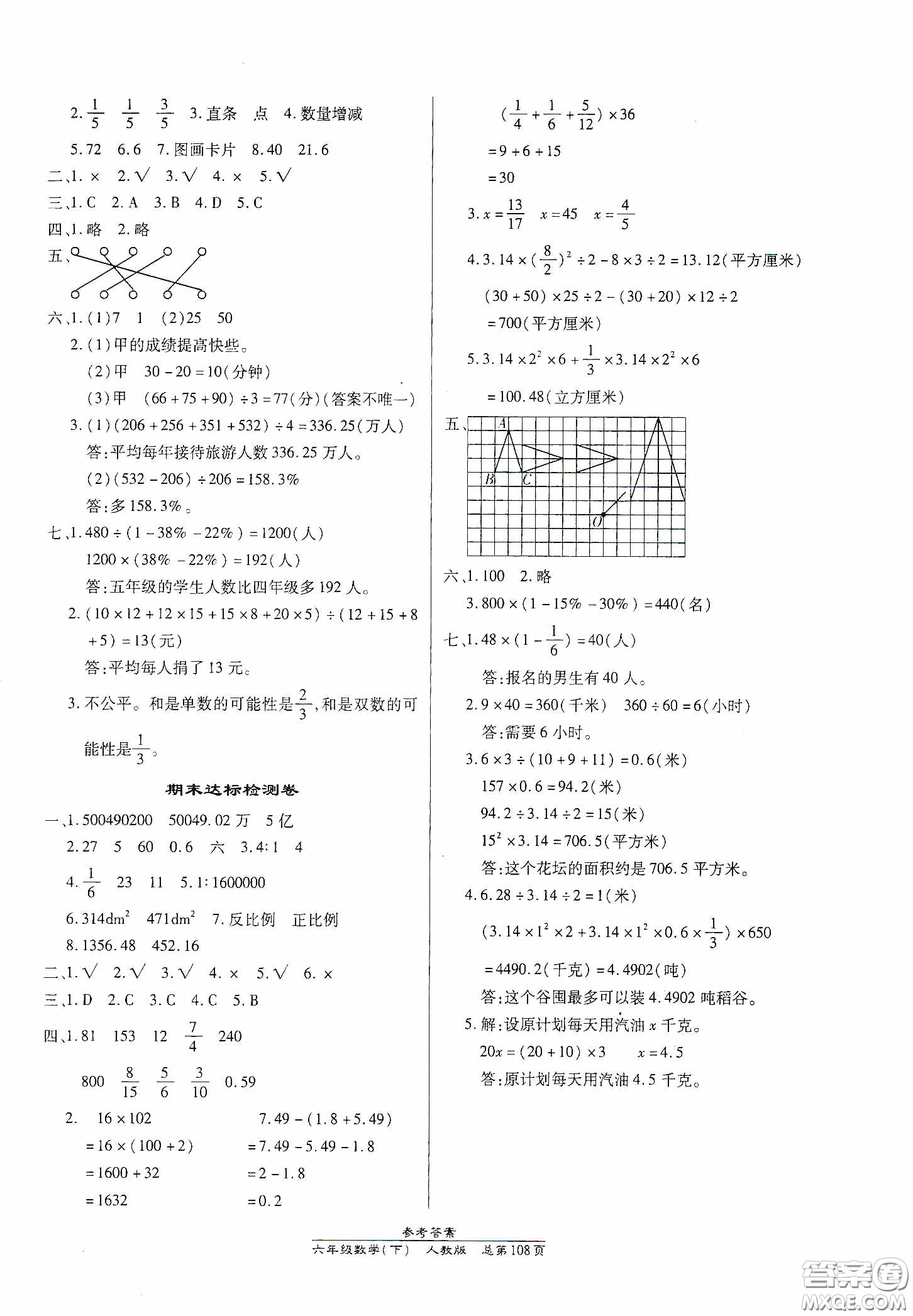 陽光出版社2021匯文圖書卓越課堂六年級數(shù)學(xué)下冊人教版答案