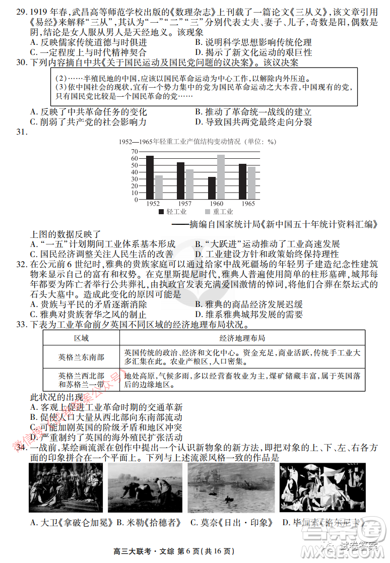 2021屆四省名校高三第三次大聯(lián)考文綜試題及答案