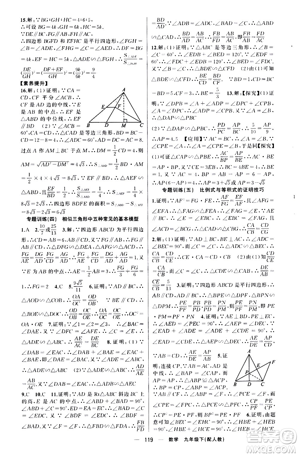 新疆青少年出版社2021四清導航數(shù)學九年級下冊人教版答案