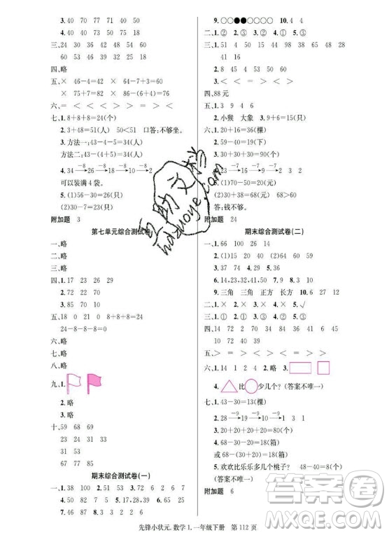 新世紀出版社2021先鋒小狀元數(shù)學一年級下冊R人教版答案