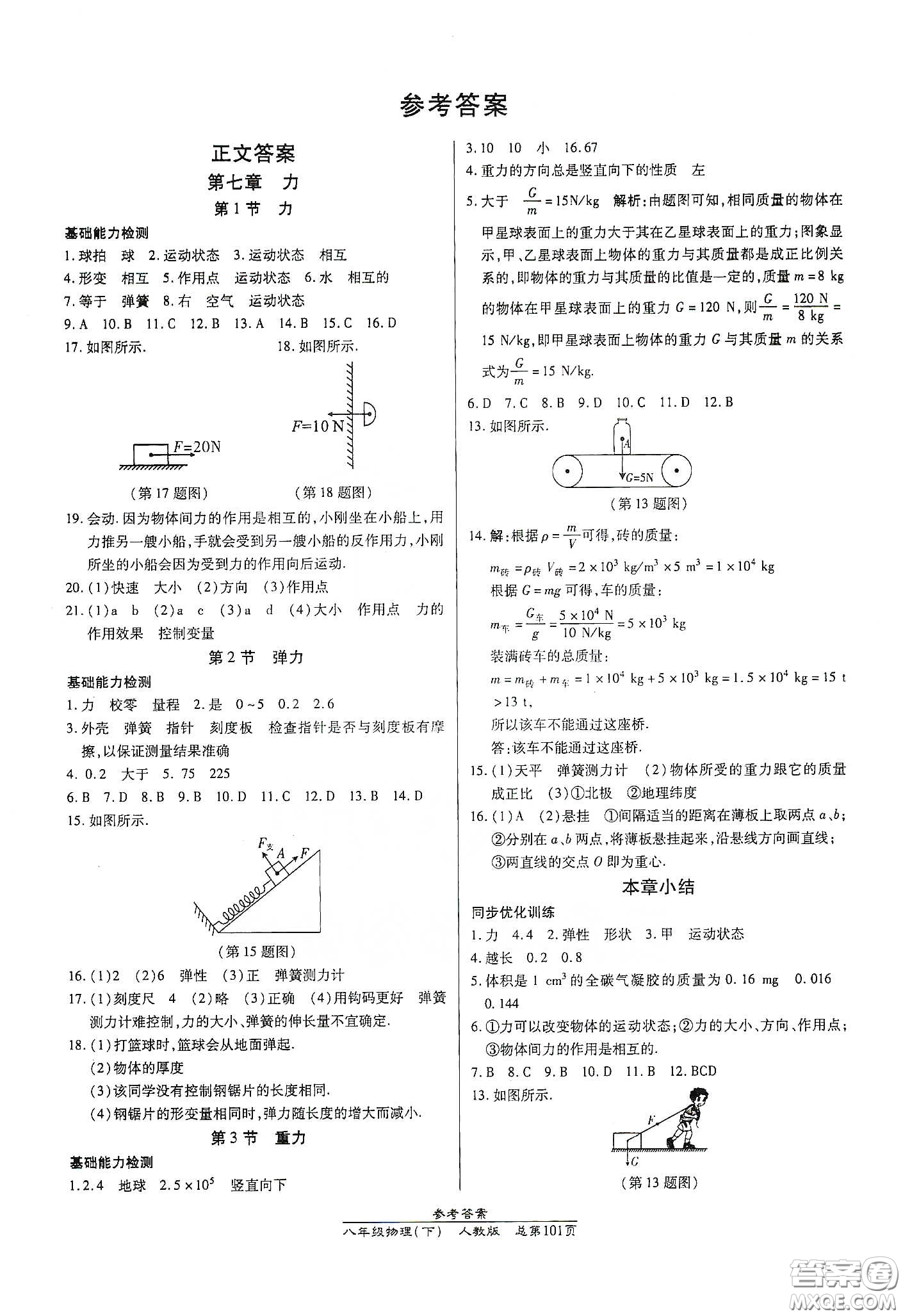 陽(yáng)光出版社2021匯文圖書(shū)卓越課堂八年級(jí)物理下冊(cè)人教版答案