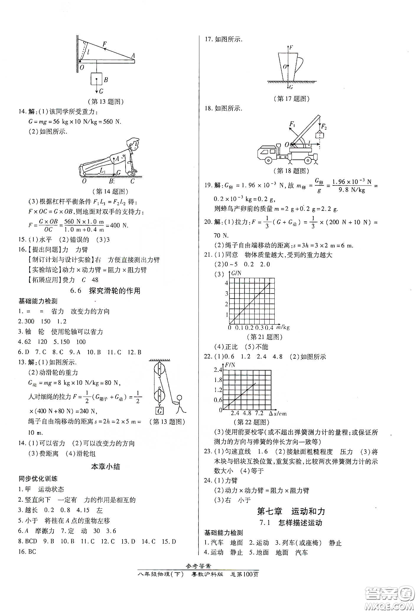 陽(yáng)光出版社2021匯文圖書卓越課堂八年級(jí)物理下冊(cè)滬粵版答案