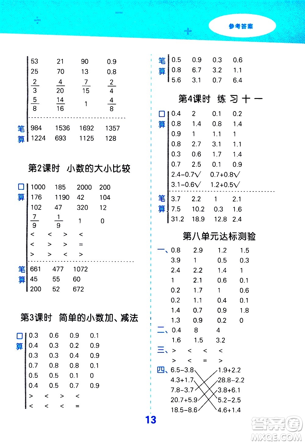 地質(zhì)出版社2021春季小學口算大通關數(shù)學三年級下冊SJ蘇教版答案