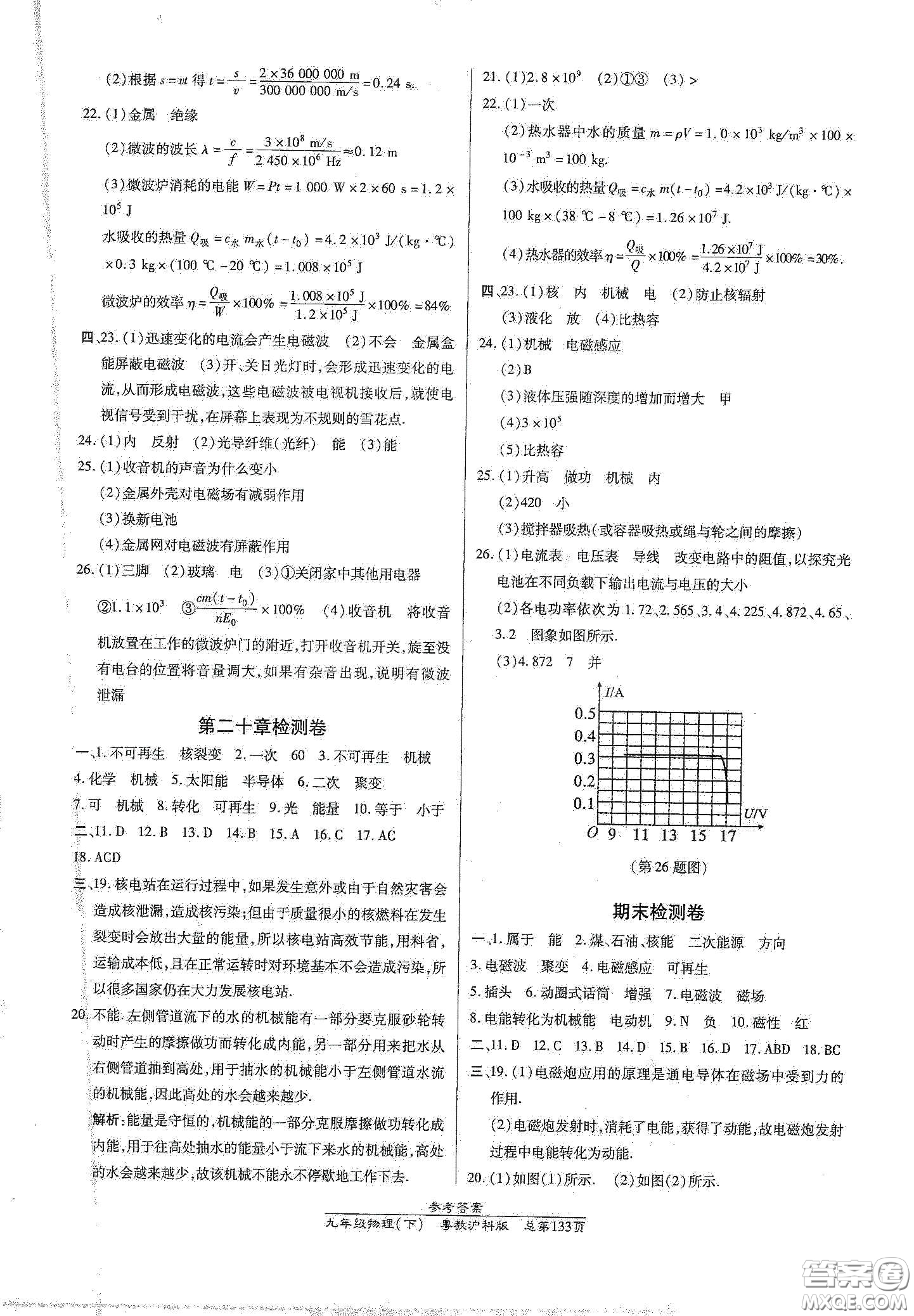 陽光出版社2021匯文圖書卓越課堂九年級(jí)物理下冊(cè)滬粵版答案