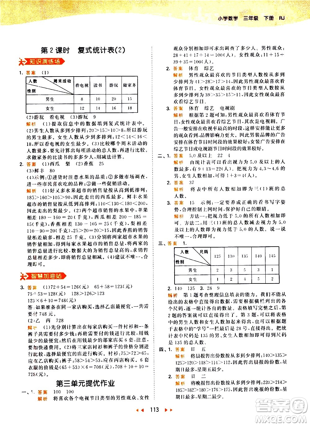 教育科學(xué)出版社2021春季53天天練小學(xué)數(shù)學(xué)三年級(jí)下冊RJ人教版答案