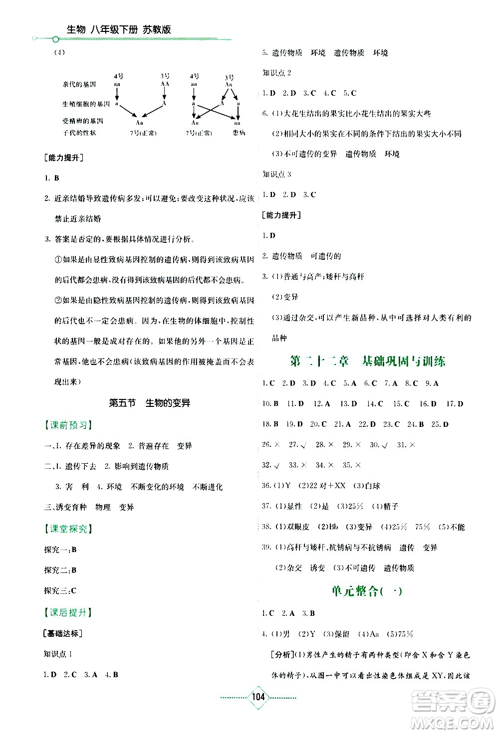 湖南教育出版社2021學(xué)法大視野生物八年級(jí)下冊蘇教版答案