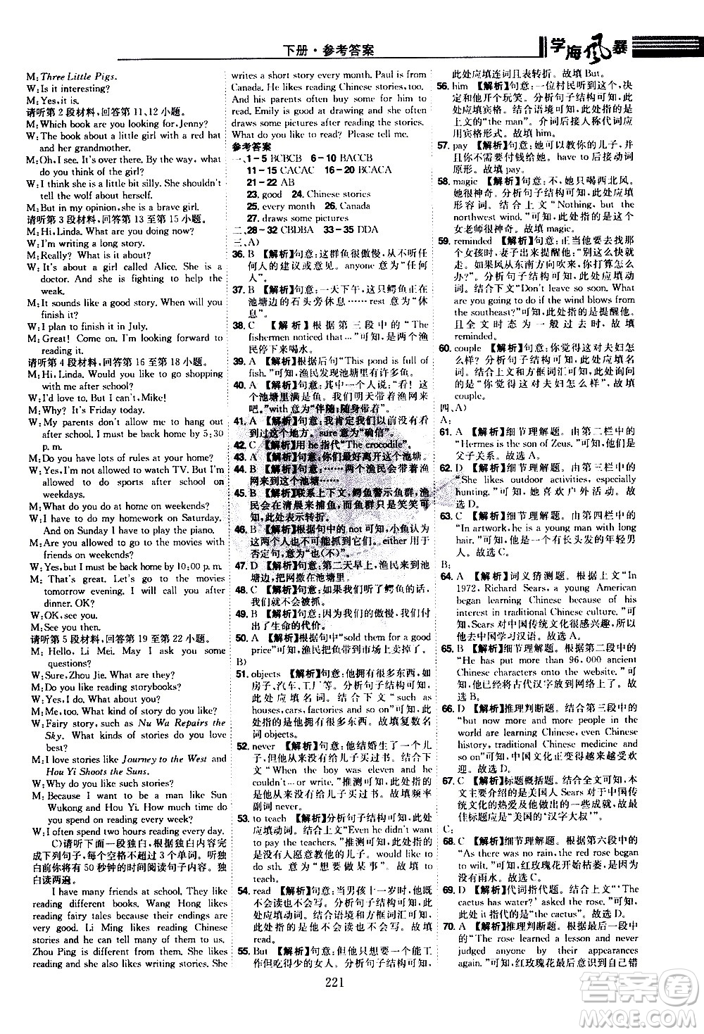 江西美術(shù)出版社2021學(xué)海風(fēng)暴英語(yǔ)八年級(jí)下冊(cè)RJ人教版答案