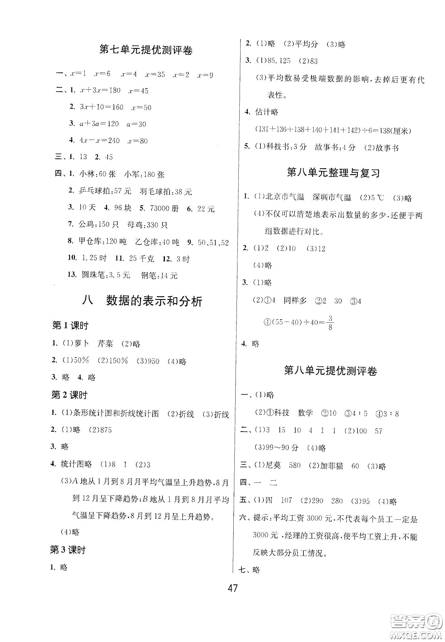 江蘇人民出版社2021春雨教育課時訓(xùn)練五年級數(shù)學(xué)下冊北師大版答案