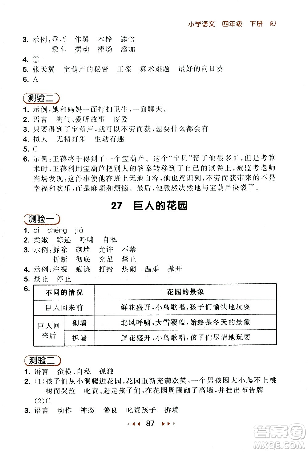 教育科學(xué)出版社2021春季53隨堂測(cè)小學(xué)語文四年級(jí)下冊(cè)RJ人教版答案