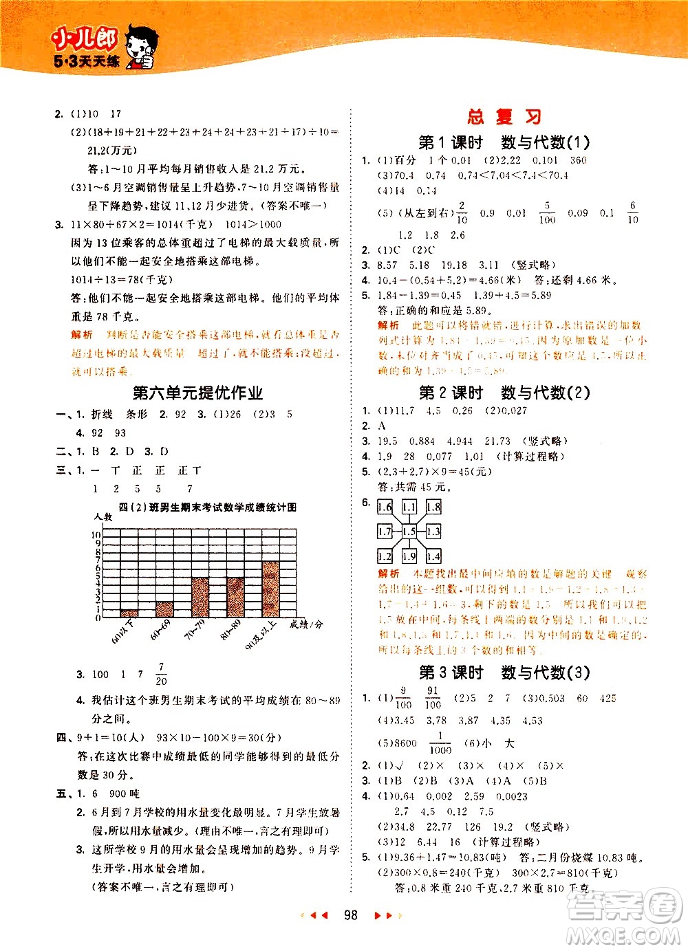 教育科學出版社2021春季53天天練小學數(shù)學四年級下冊BSD北師大版答案