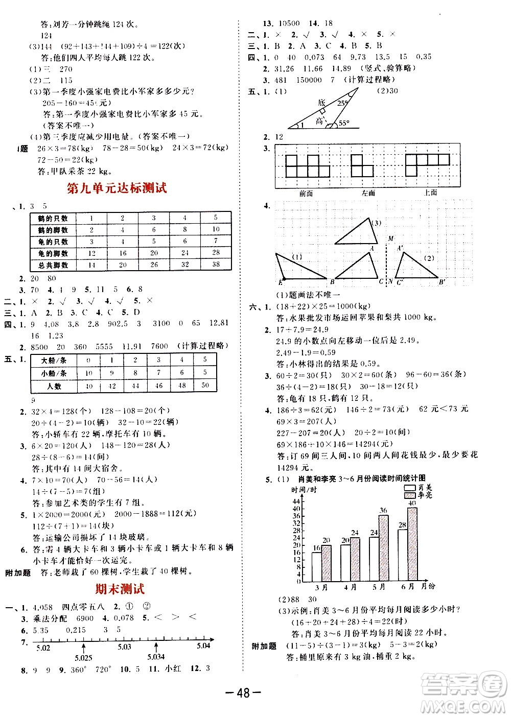 教育科學(xué)出版社2021春季53天天練測(cè)評(píng)卷小學(xué)數(shù)學(xué)四年級(jí)下冊(cè)RJ人教版答案