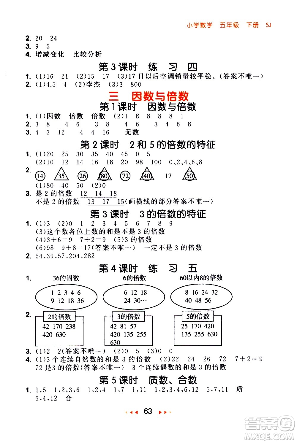 教育科學(xué)出版社2021春季53隨堂測小學(xué)數(shù)學(xué)五年級下冊SJ蘇教版答案