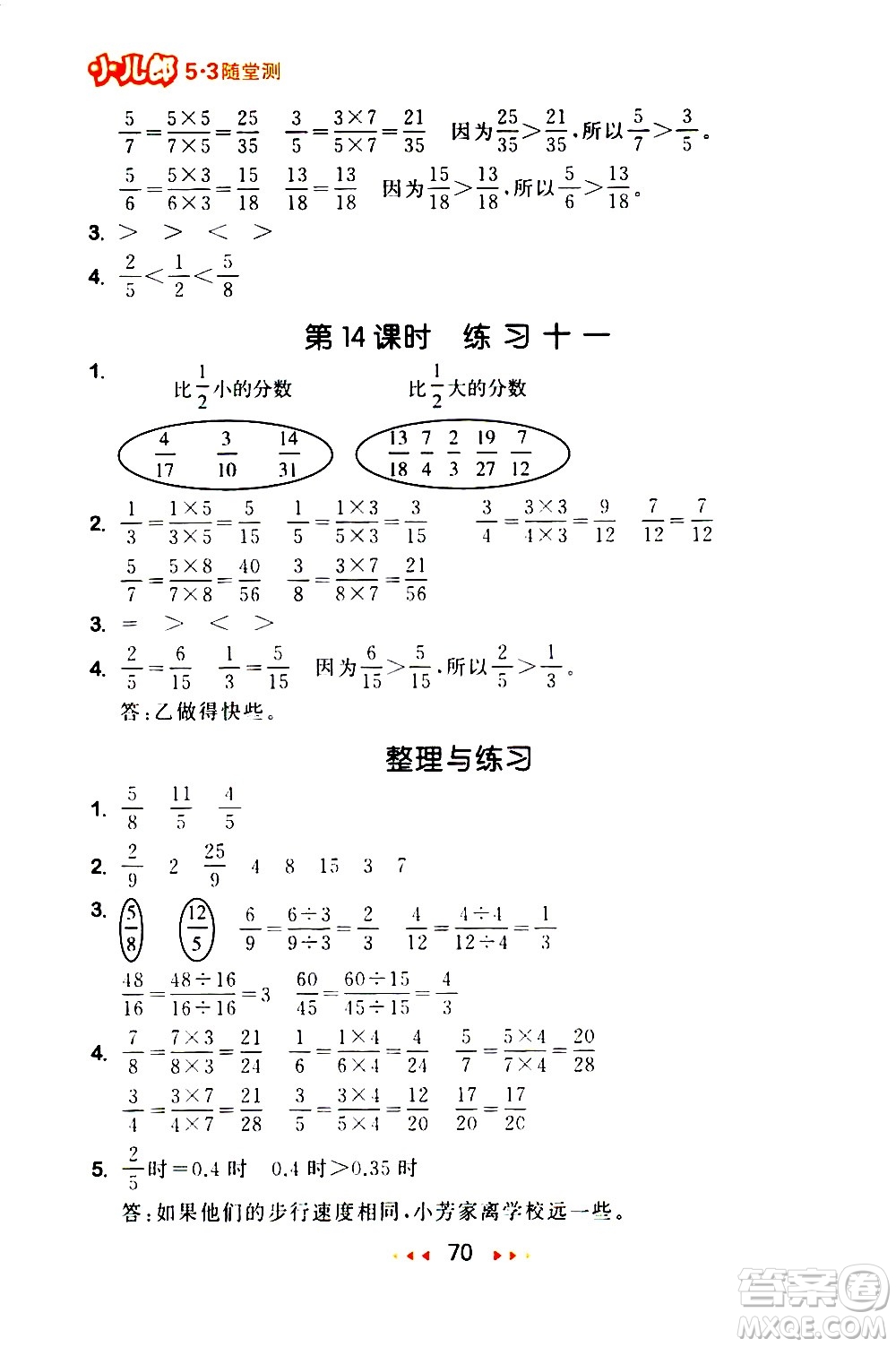 教育科學(xué)出版社2021春季53隨堂測小學(xué)數(shù)學(xué)五年級下冊SJ蘇教版答案