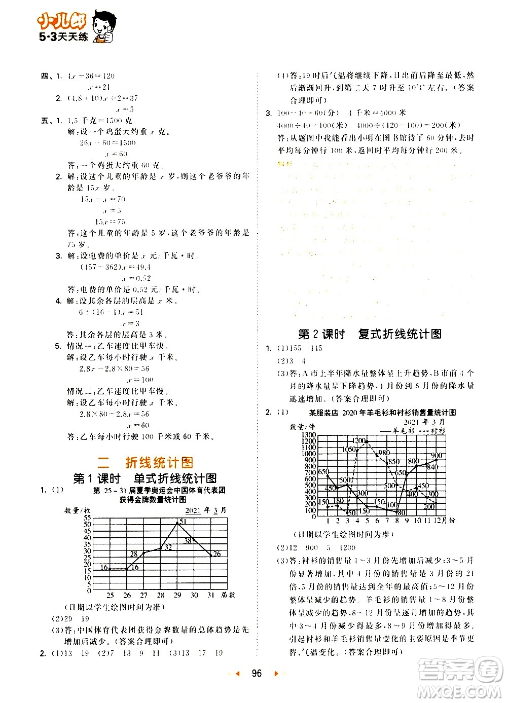 教育科學出版社2021春季53天天練小學數(shù)學五年級下冊SJ蘇教版答案