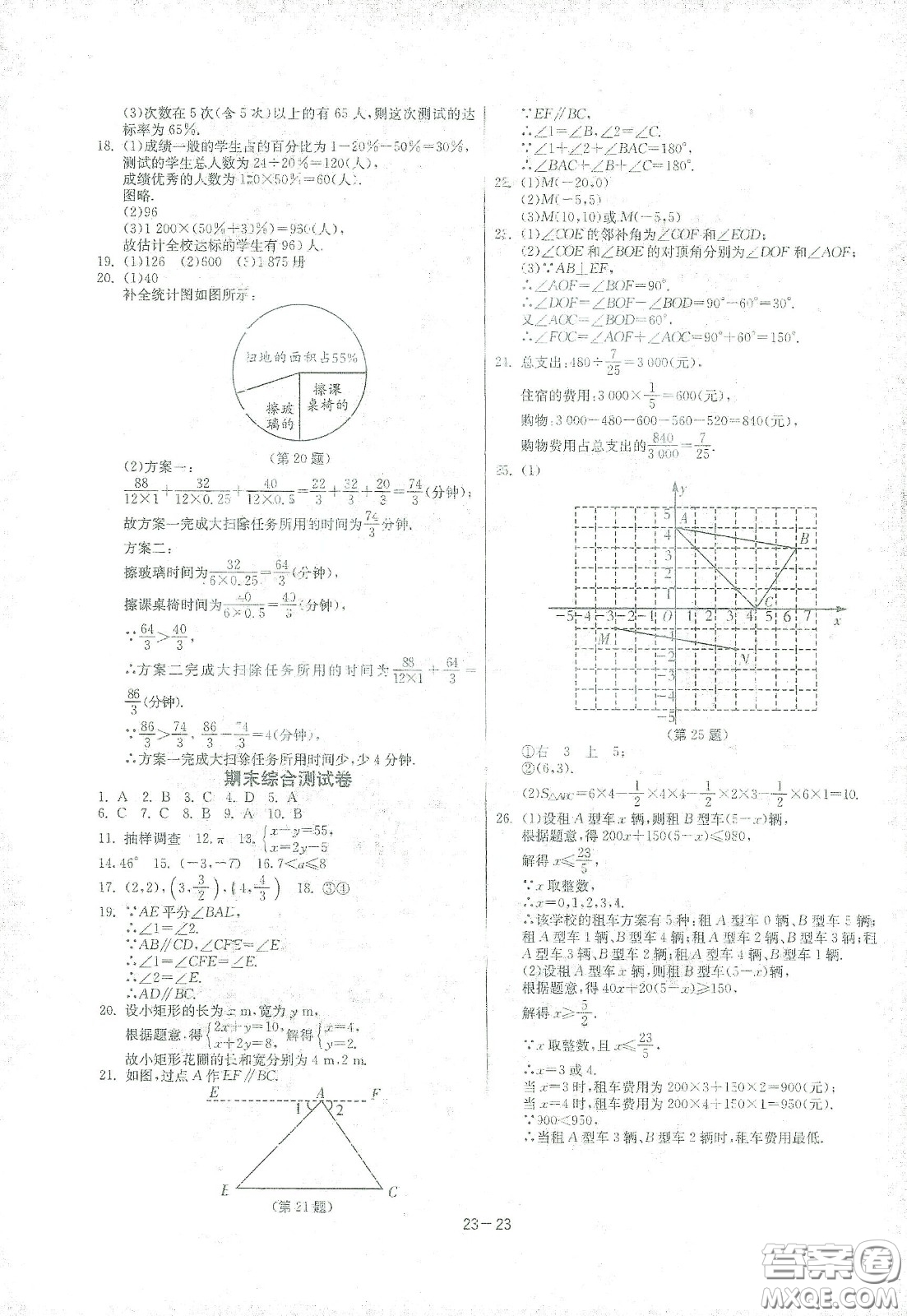 江蘇人民出版社2021春雨教育課時訓(xùn)練七年級數(shù)學(xué)下冊人民教育版答案