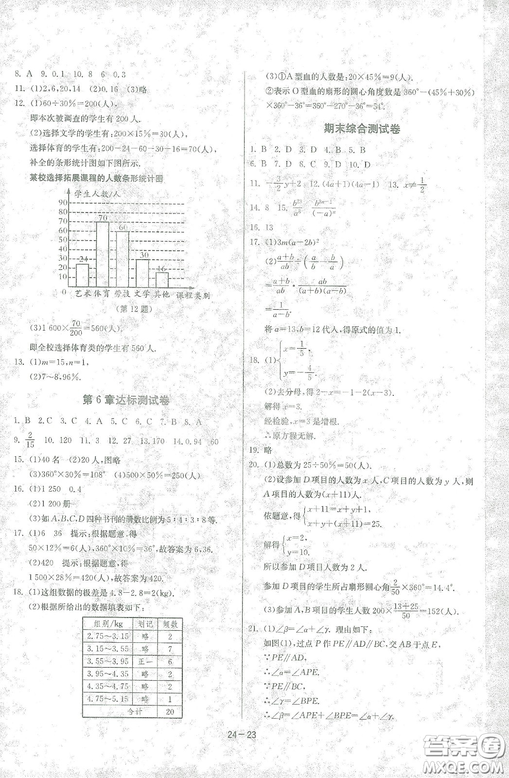 江蘇人民出版社2021春雨教育課時訓練七年級數(shù)學下冊浙江教育版答案