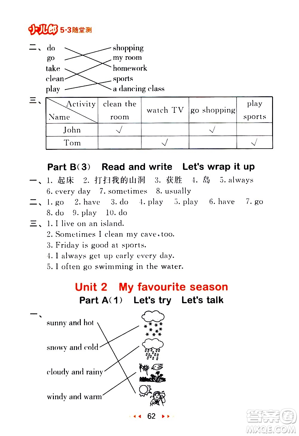 教育科學(xué)出版社2021春季53隨堂測小學(xué)英語五年級下冊RP人教版答案