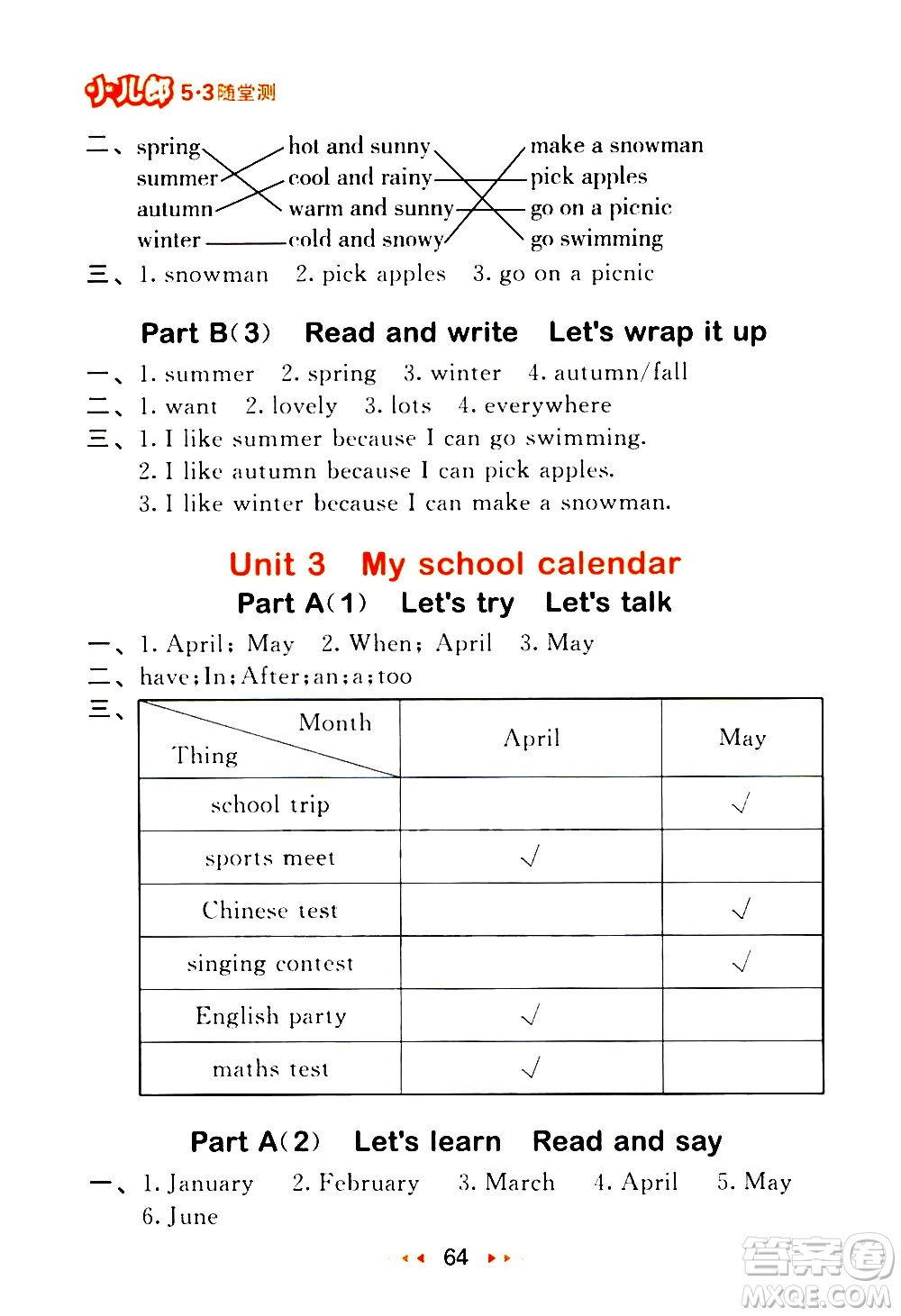 教育科學(xué)出版社2021春季53隨堂測小學(xué)英語五年級下冊RP人教版答案