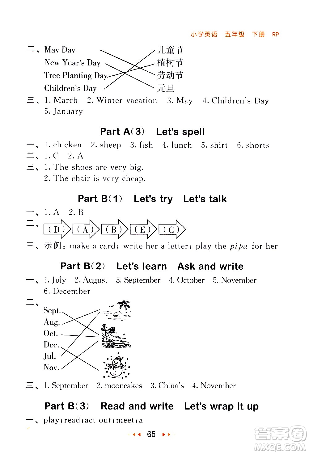 教育科學(xué)出版社2021春季53隨堂測小學(xué)英語五年級下冊RP人教版答案