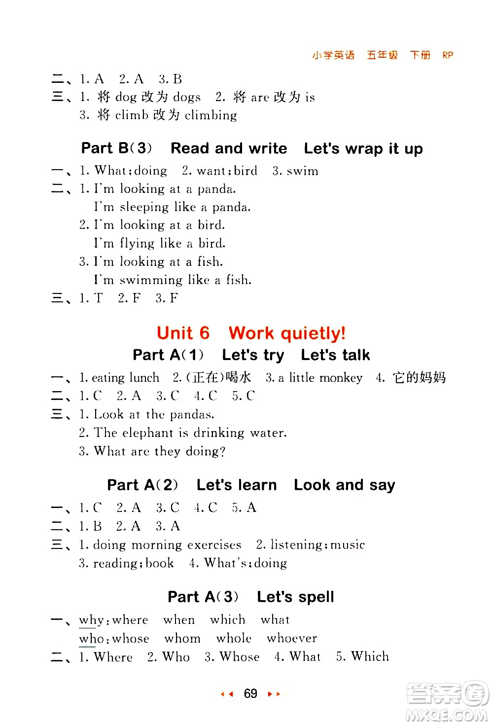 教育科學(xué)出版社2021春季53隨堂測小學(xué)英語五年級下冊RP人教版答案