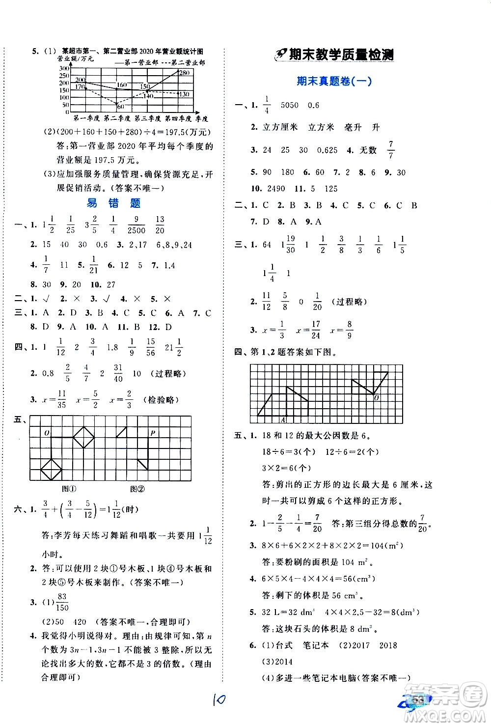 西安出版社2021春季53全優(yōu)卷小學(xué)數(shù)學(xué)五年級下冊RJ人教版答案