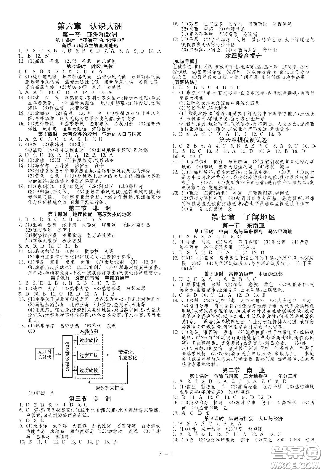 江蘇人民出版社2021春雨教育課時(shí)訓(xùn)練七年級(jí)地理下冊(cè)HNJY版答案