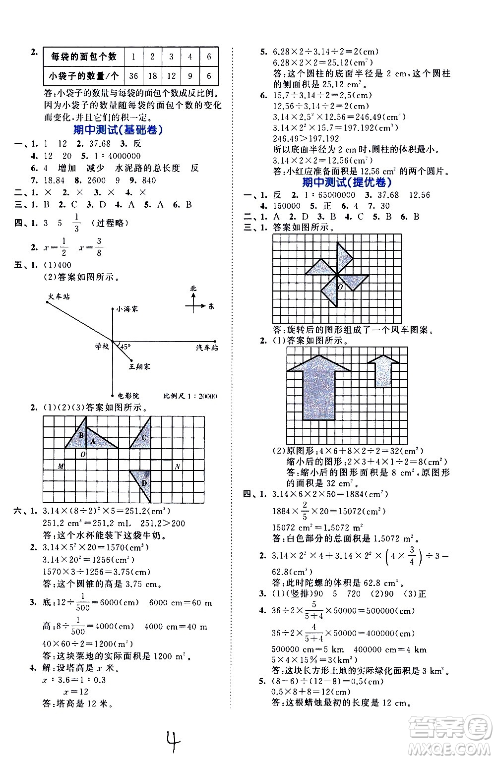 西安出版社2021春季53全優(yōu)卷小學(xué)數(shù)學(xué)六年級下冊BSD北師大版答案